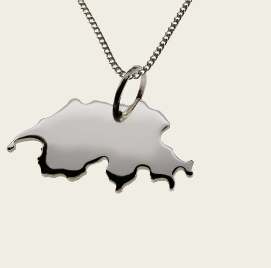 Zilveren Landkaart Zwitserland ketting hanger