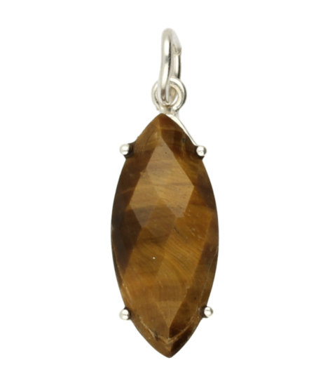 Silver Tiger Eye Gemstone Oval Facet Cut Necklace Pendant