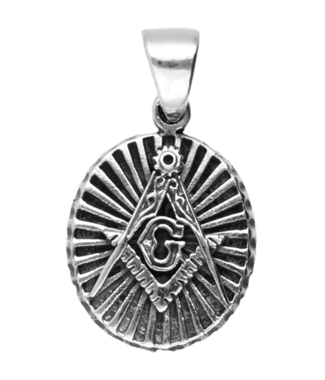 Zilveren Vrijmetselarij in ovaal bewerkt ketting hanger