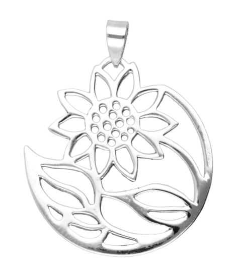 Zilveren Zonnebloem in het veld ketting hanger