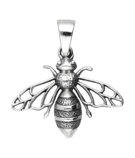 Zilveren Bij met opengewerkte vleugels ketting hanger