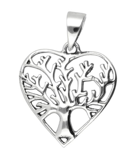 Zilveren Hart met levensboom ketting hanger