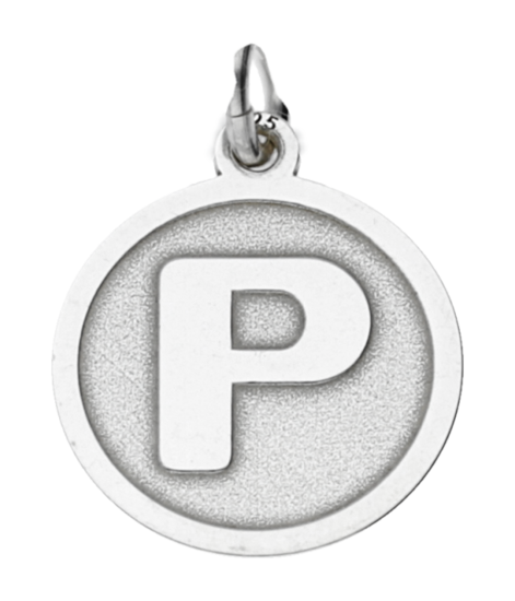 Silver Letter P round matte and gloss necklace pendant 