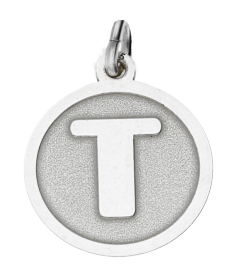 Silver Letter T round matte and gloss necklace pendant 