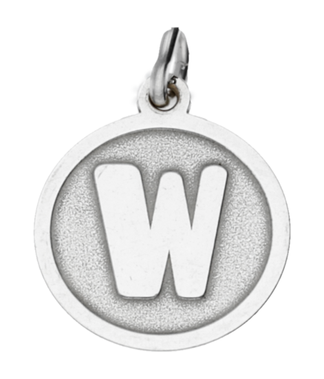 Silver Letter W round matte and gloss necklace pendant 