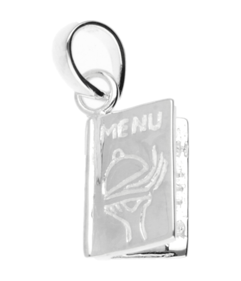 Silver Menu Card Partly Opened Necklace Pendant 