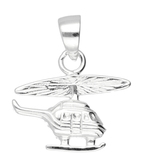 Silver Helicopter in Flight Necklace Pendant 