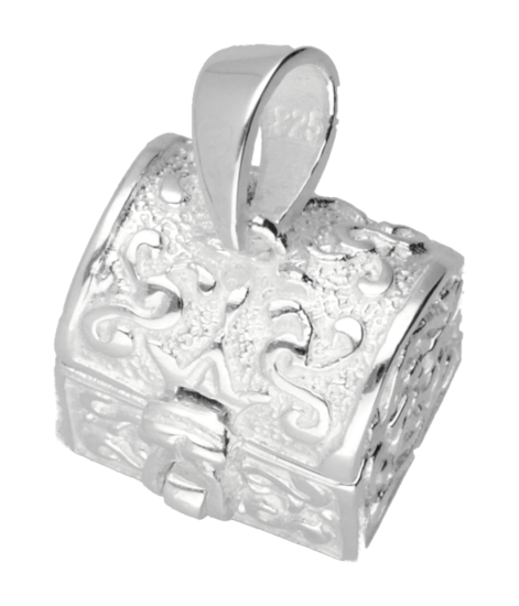 Silver Treasure Chest Openable Necklace Pendant 