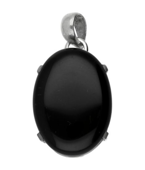 Zilveren Onyx ovaal met 4 punt vatting kettinghanger