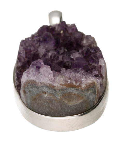 Silver Amethyst in oval rough large necklace pendant