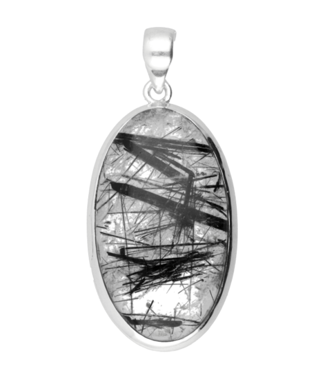Silver Rutilated Quartz Oval Large Necklace Pendant