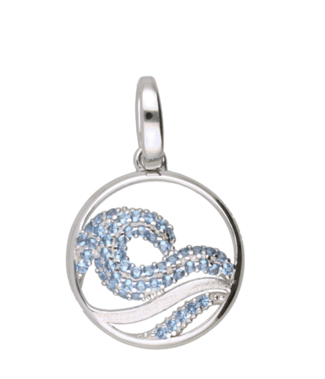 Silver Wave in the surf in ring with blue crystals 