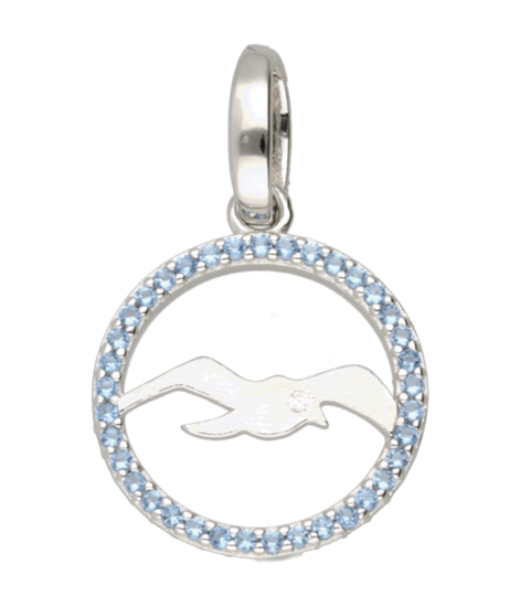 Silver Seagull matt in ring with blue crystals 