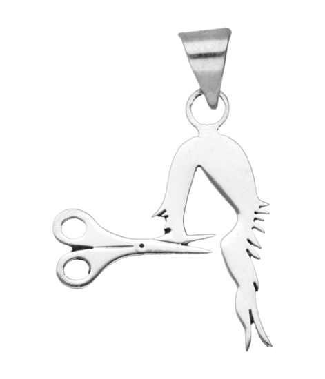 Silver Barber Hairstyle with Scissors Necklace Pendant 
