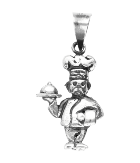 Silver Chef Waiter Necklace Pendant 