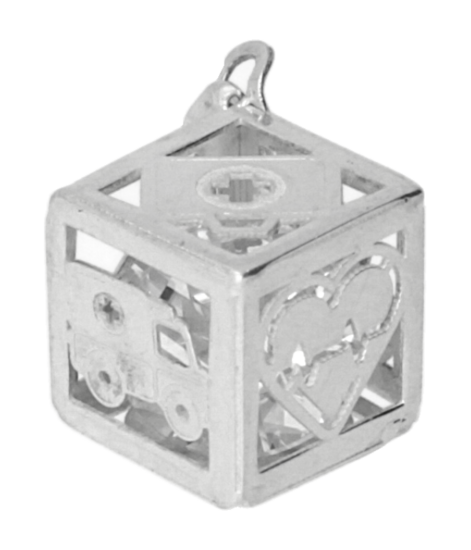 Silver Nursing Cube with Heartbeat and Stethoscope Necklace Pendant 