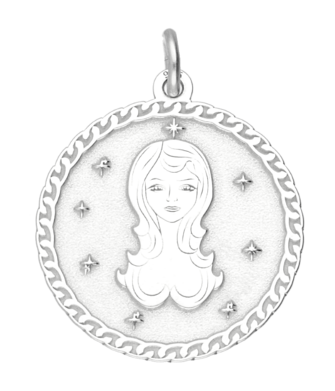 Silver Virgo Zodiac Sign Round Necklace Pendant 