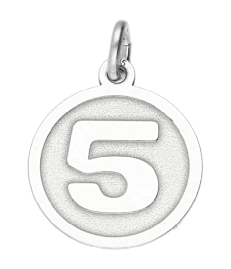 Silver number 5 round matt-gloss necklace pendant 
