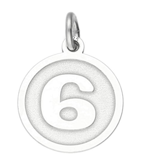 Silver number 6 round matt-gloss necklace pendant 