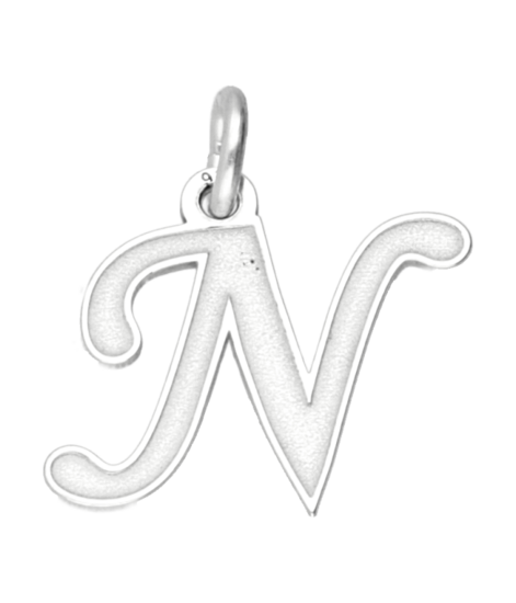 Silver letter N graceful matt-gloss necklace pendant 