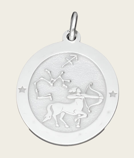 Silver Zodiac Sign Sagittarius Oval Necklace Pendant 