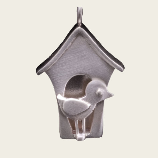 Silver Birdhouse Necklace Pendant 