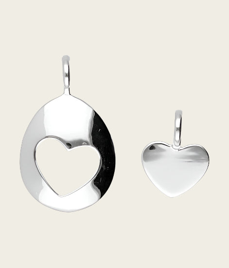 Silver Mother and Child Oval Ball - Heart Necklace Pendant 