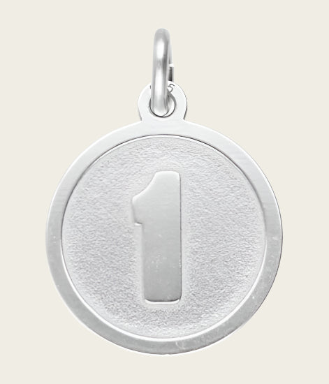 Silver number 1 round matt-gloss necklace pendant 