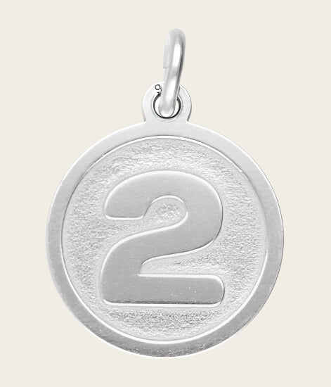 Silver number 2 round matt-gloss necklace pendant 