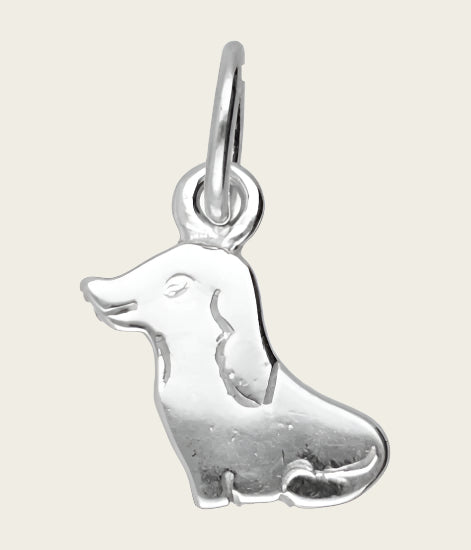 Silver Dog Sitting Abstract Small Flat Necklace Pendant 