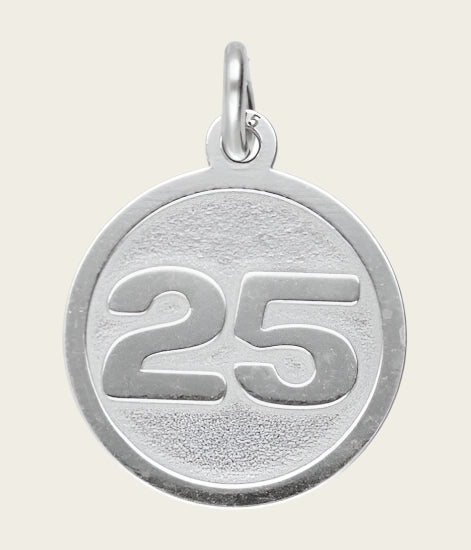 Silver number 25 round matt-gloss necklace pendant 