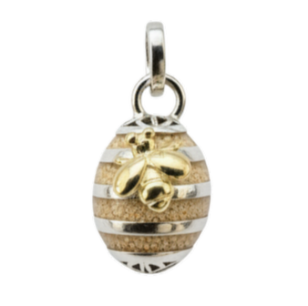 Zilveren ketting hanger Bij op bijenkorf met zand met fijne ketting 42 cm KHG-5769