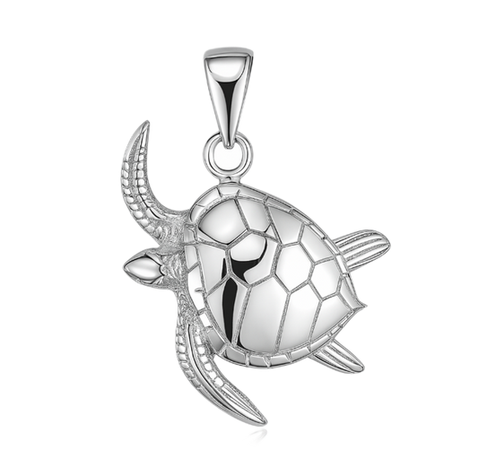 Zilveren Schildpad zwemmend kettinghanger