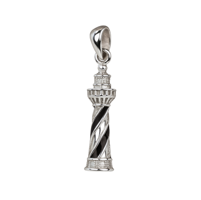 Zilveren Vuurtoren met zwart gedraaide banen kettinghanger