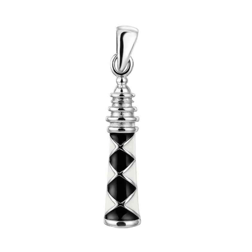 Zilveren Vuurtoren met zwarte ruiten kettinghanger KHZ-5636_1