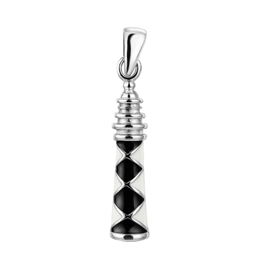 Zilveren Vuurtoren met zwarte ruiten kettinghanger