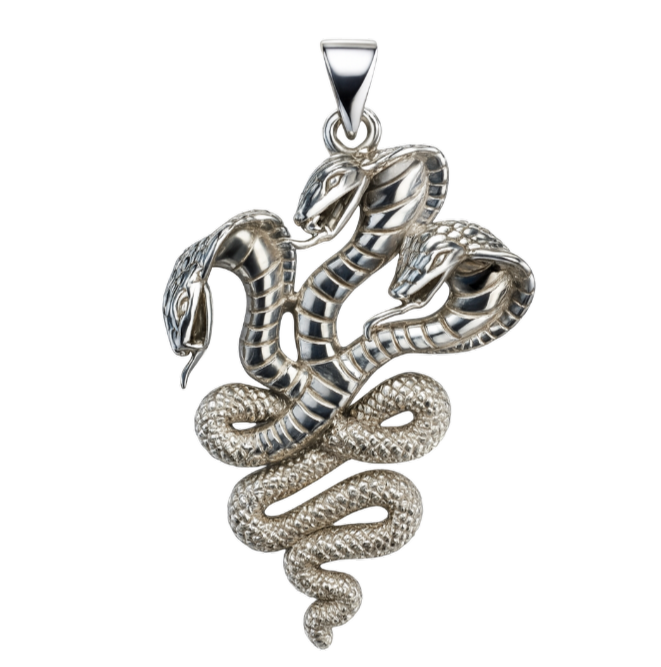 Zilveren 3 koppige Slang XL kettinghanger