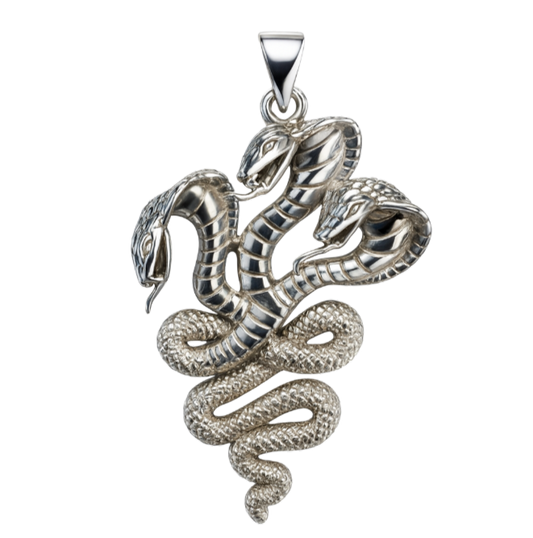 Zilveren 3 koppige Slang XL kettinghanger