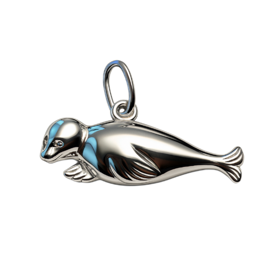 Zilveren Zeehond massief kettinghanger