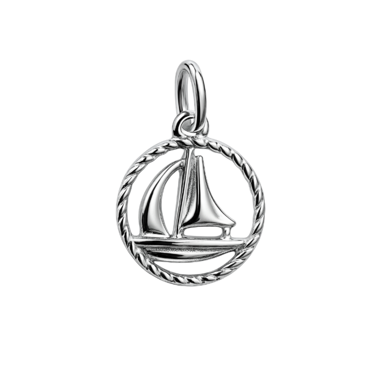 Zilveren Zeilboot in bewerkte ring klein kettinghanger KHZ-5659