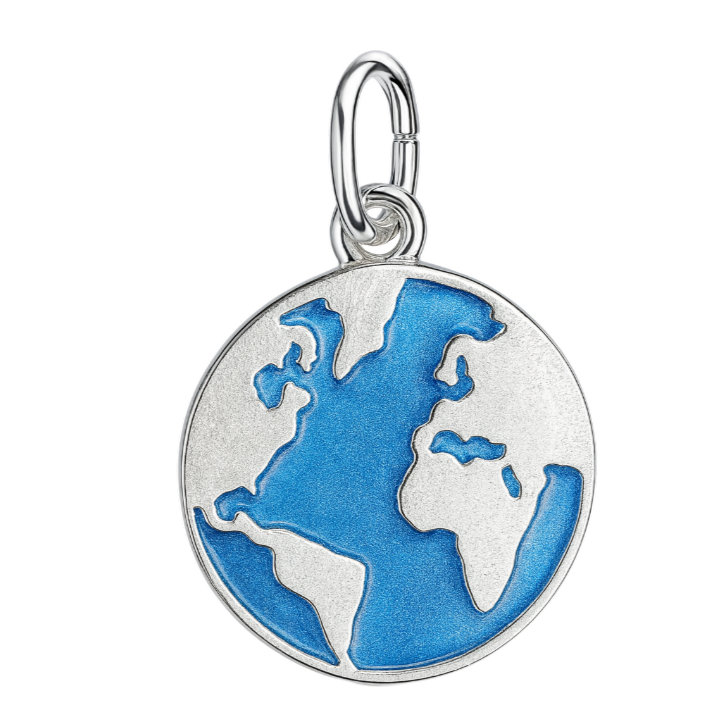 Zilveren Wereldbol plat kettinghanger KHZ-5665-3