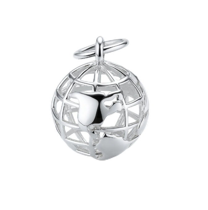 Zilveren Wereldbol globe opengewerkt kettinghanger KHZ-5676