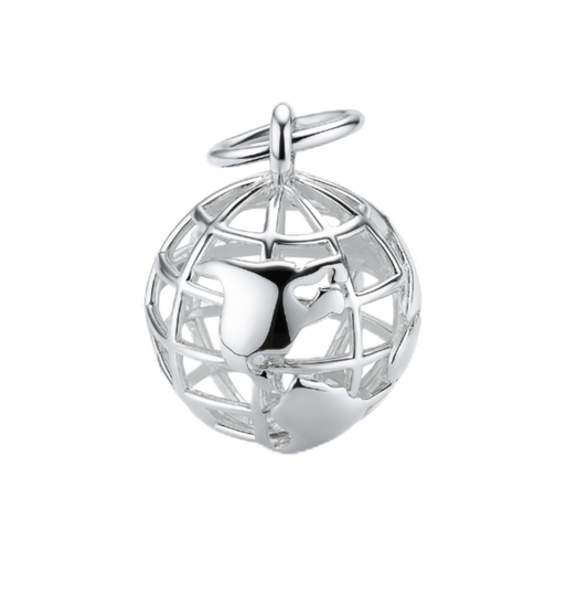 Zilveren Wereldbol globe opengewerkt kettinghanger KHZ-5676