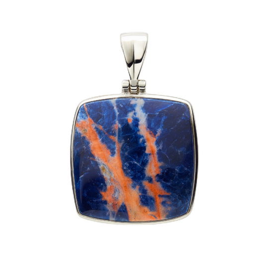 Zilveren Sodaliet vierkant groot kettinghanger