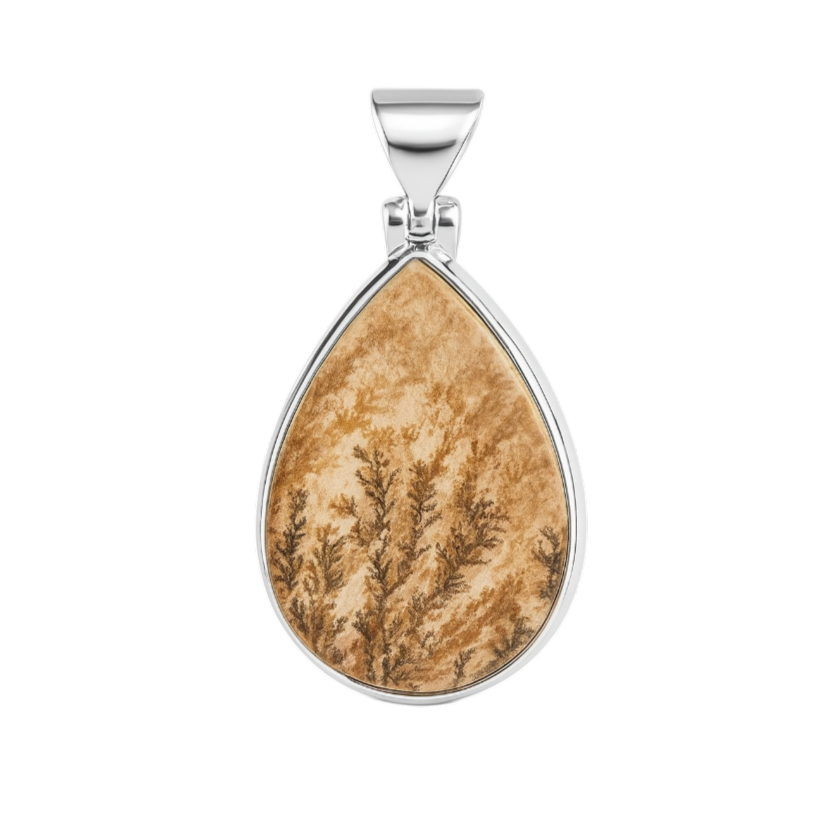 Zilveren Dendriet Psilomelane druppel kettinghanger