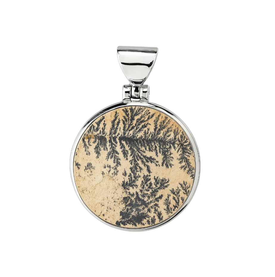 Zilveren Dendriet Psilomelane rond kettinghanger