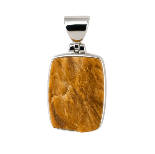 Zilveren Tijgeroog ruw rechthoek kettinghanger