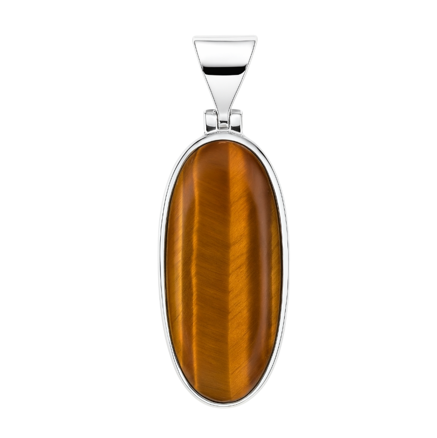 Zilveren Tijgeroog glad ovaal groot kettinghanger KHZ-5695