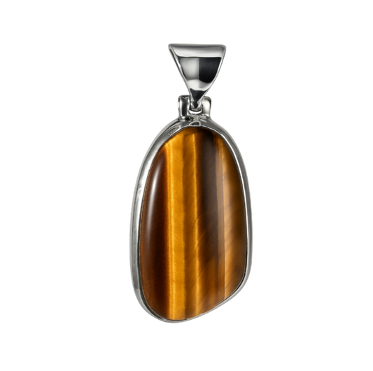 Zilveren Tijgeroog glad vrije vorm kettinghanger