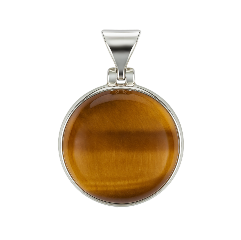 Zilveren Tijgeroog glad rond kettinghanger KHZ-5697